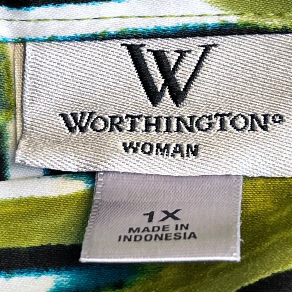 Worthington Woman 1X Green & Black Halter Top With Bow - Picture 5 of 9